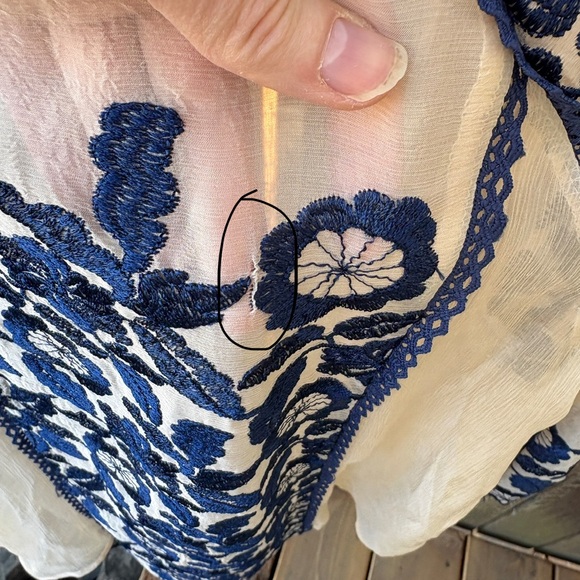 Sundance Luiza Silk Sheer Embroidered Blouson Sleeve Top In Beige /Navy Sz XS - Picture 15 of 15